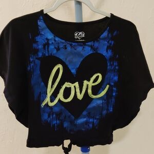 Justice Glitter Black and Blue Love Heart Fashion Top Girls Size 12